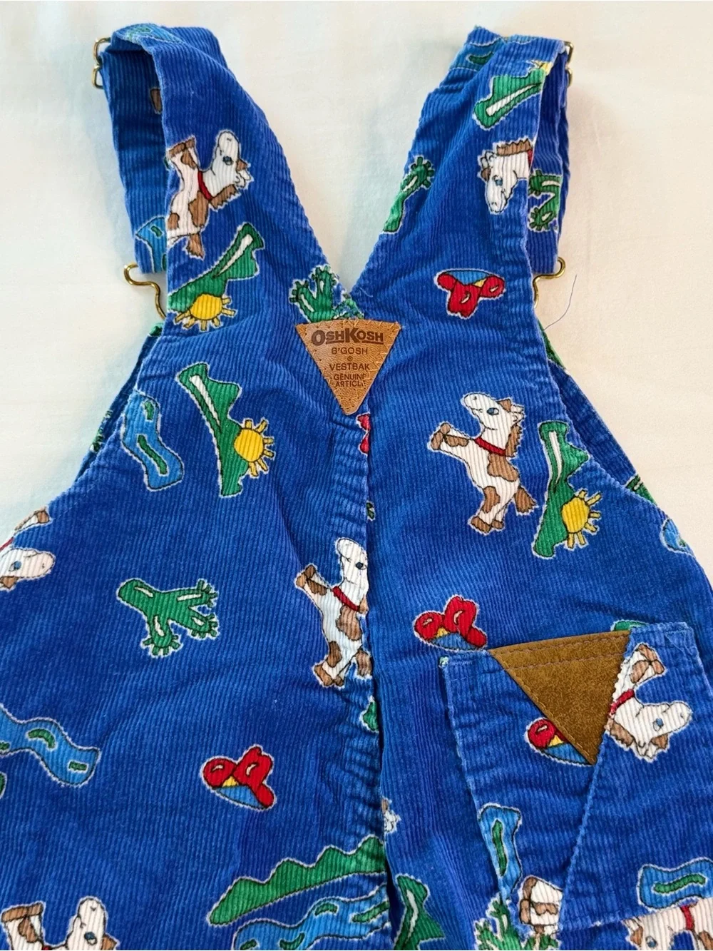 Vintage OshKosh B'gosh Blue Corduroy Overalls with Animal Print-Cowboy